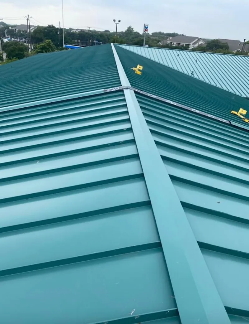 Green commercial metal roof ridge and valley for Metal Roof Repair in Anacortes